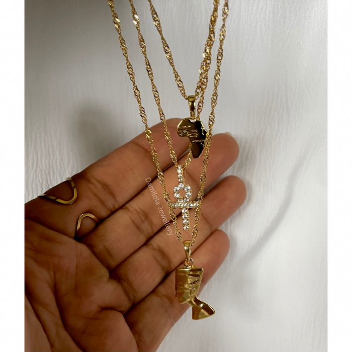 Small Diamanté Ankh Necklace - Gold