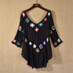 Amazon AliExpress Hot Selling Product Boho Hollow Out Hand Crocheting Flower Bikini Loose Beach Cover-up