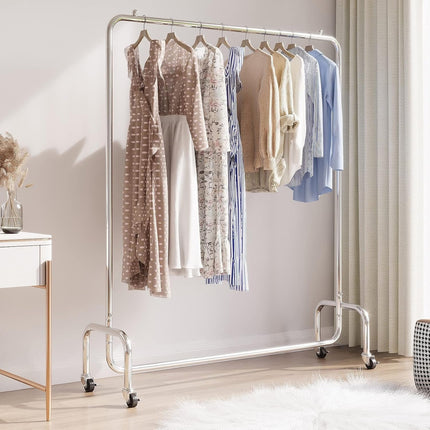 Vivo Technologies Heavy Duty Clothes Rail Freestanding Garment Rail Metal Clothes Rack on Wheels Clothing Rail Holds 100 kg for Shop Home Office Bedroom Laundry Room Indoor