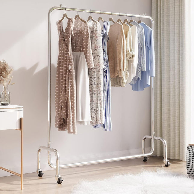 Vivo Technologies Heavy Duty Clothes Rail Freestanding Garment Rail Metal Clothes Rack on Wheels Clothing Rail Holds 100 kg for Shop Home Office Bedroom Laundry Room Indoor