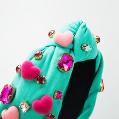 Baroque Valentine's Day Headband Female Hand-stitched Glass Charms Gemstones Sequins With Love