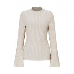 Long Sleeve Round Neck Brushed Sunken Stripe Solid Color Slim Fit Top