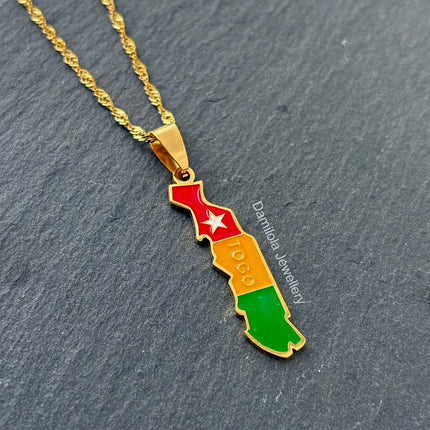 Togo Flag Map Necklace - Gold