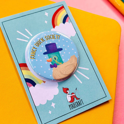 Fancy Duck Society Cute Pin Badge or Magnet- Multiple Options Available