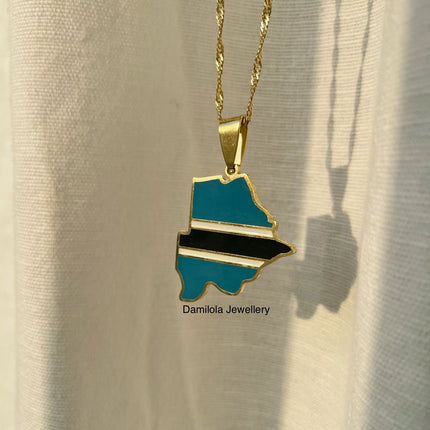 Botswana Flag Map Necklace - Gold