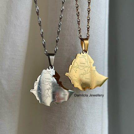 Ethiopia Engraved Map Necklace
