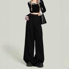 Black Lace Stitching Wide-leg Casual Pants Women