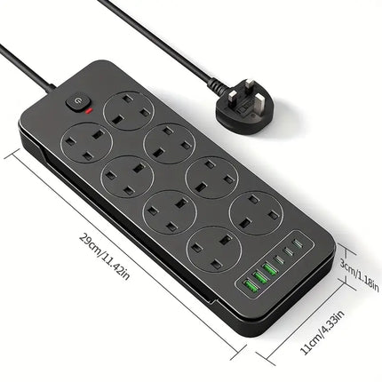 Portable 14-in-1 Power Socket | Surge Protector with 8 AC Outlets, 6 USB Ports, 3250W 13A, 1.8m Extension Cord – Safe for Home, Office & Travel