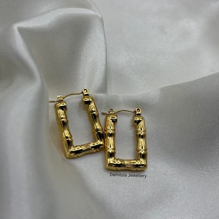 Gold ‘Brooklyn’ Bamboo Rectangle Hoops