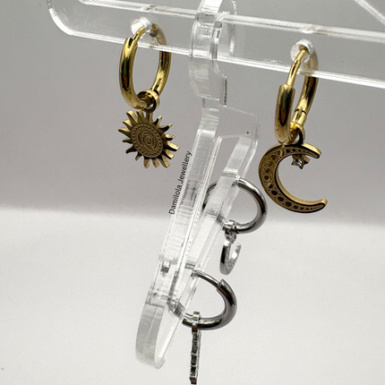 Moon Sun Small Huggies Hoop Earrings - Gold/Silver