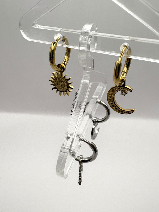 Moon Sun Small Huggies Hoop Earrings - Gold/Silver