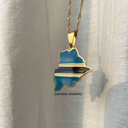 Botswana Flag Map Necklace - Gold
