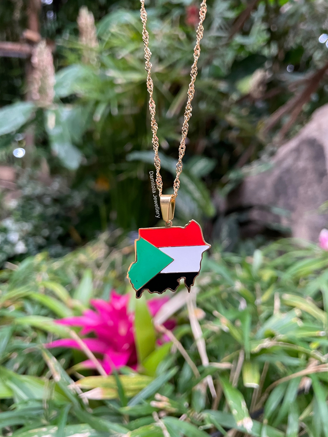 Sudan Flag Map Necklace 🇸🇩 gold