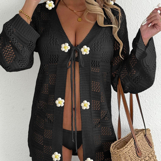 Women's European And American Woven Hollow-out Long-sleeved Blouse