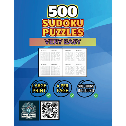 500 VERY EASY Sudoku Puzzles - 4 Per Page - Large Print - Solutions Included