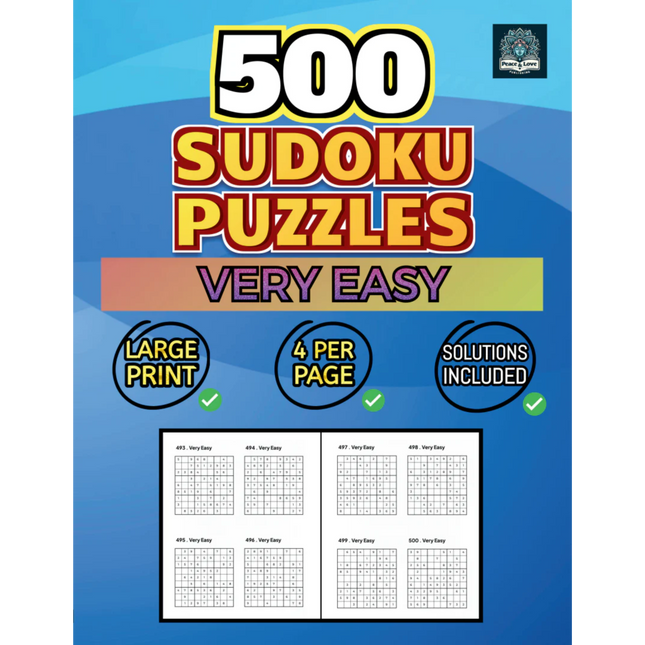 500 VERY EASY Sudoku Puzzles - 4 Per Page - Large Print - Solutions Included