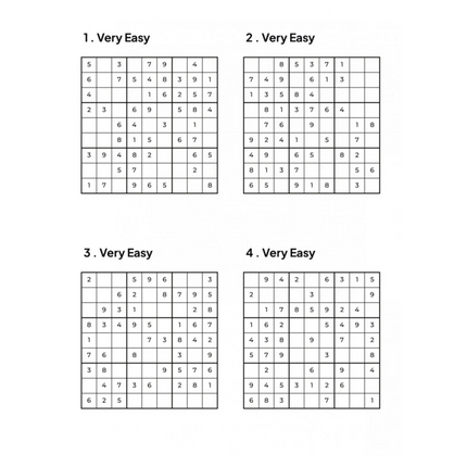 500 VERY EASY Sudoku Puzzles - 4 Per Page - Large Print - Solutions Included