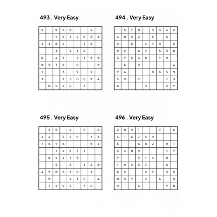 500 VERY EASY Sudoku Puzzles - 4 Per Page - Large Print - Solutions Included