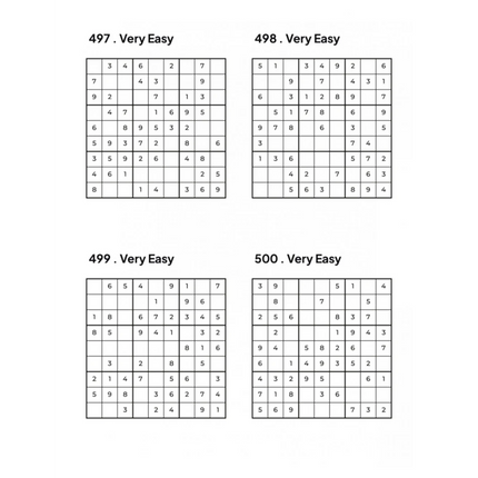 500 VERY EASY Sudoku Puzzles - 4 Per Page - Large Print - Solutions Included