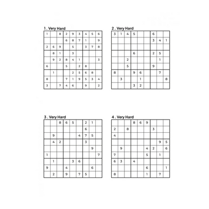 500 VERY HARD Sudoku Puzzles - 4 Per Page - Large Print - Solutions Included