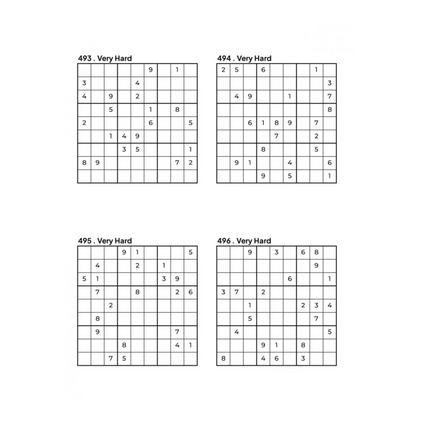 500 VERY HARD Sudoku Puzzles - 4 Per Page - Large Print - Solutions Included