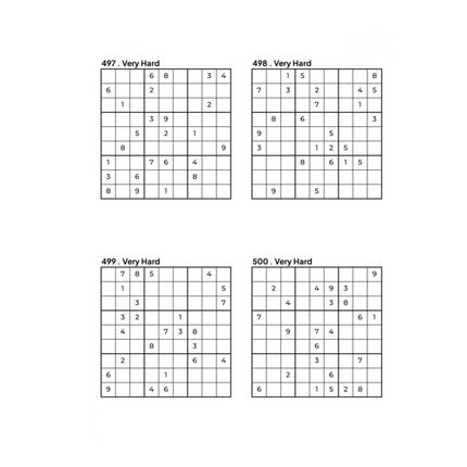 500 VERY HARD Sudoku Puzzles - 4 Per Page - Large Print - Solutions Included