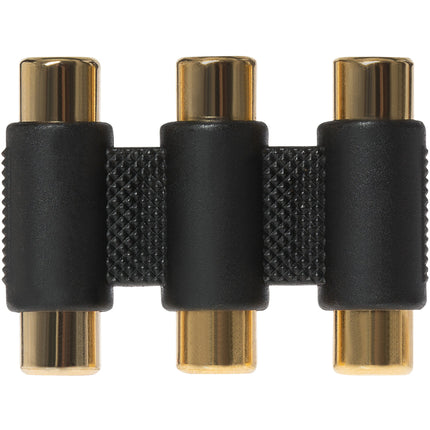 Maplin 3-Way RCA Phono Coupler Adapter Red/White/Yellow Sockets - Black