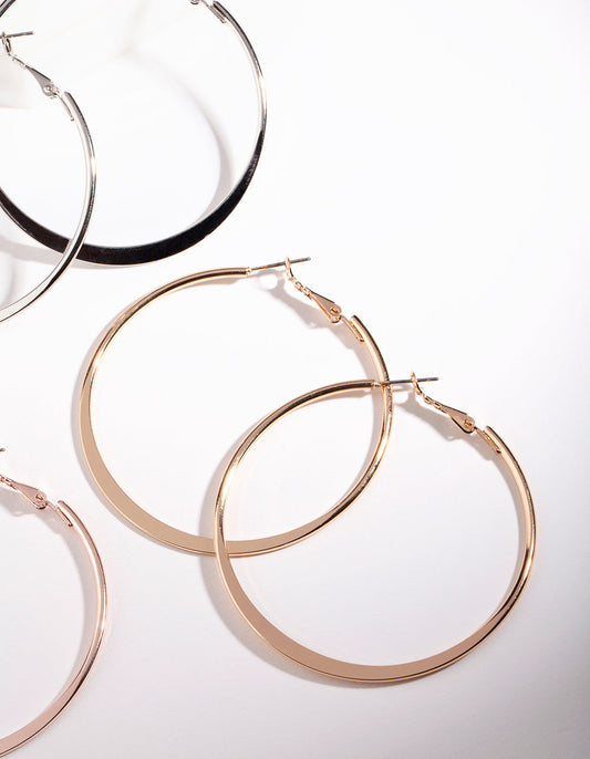 Mixed Metal Square Edged Hoop Earring Pack