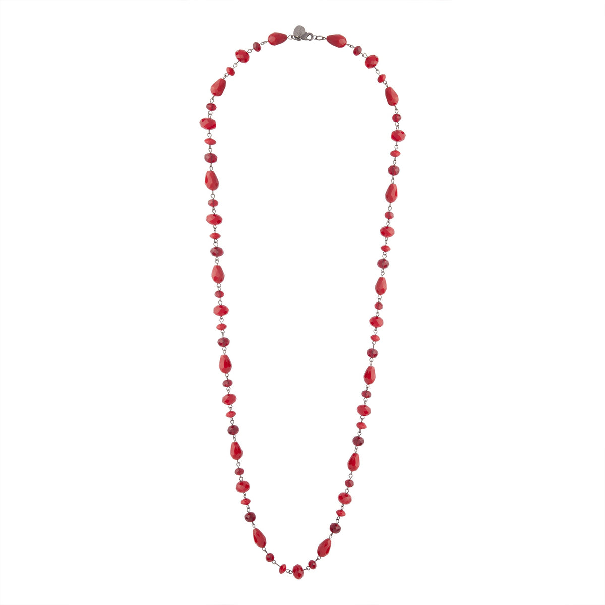 Red Glass Bead Station Necklace