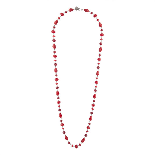 Red Glass Bead Station Necklace