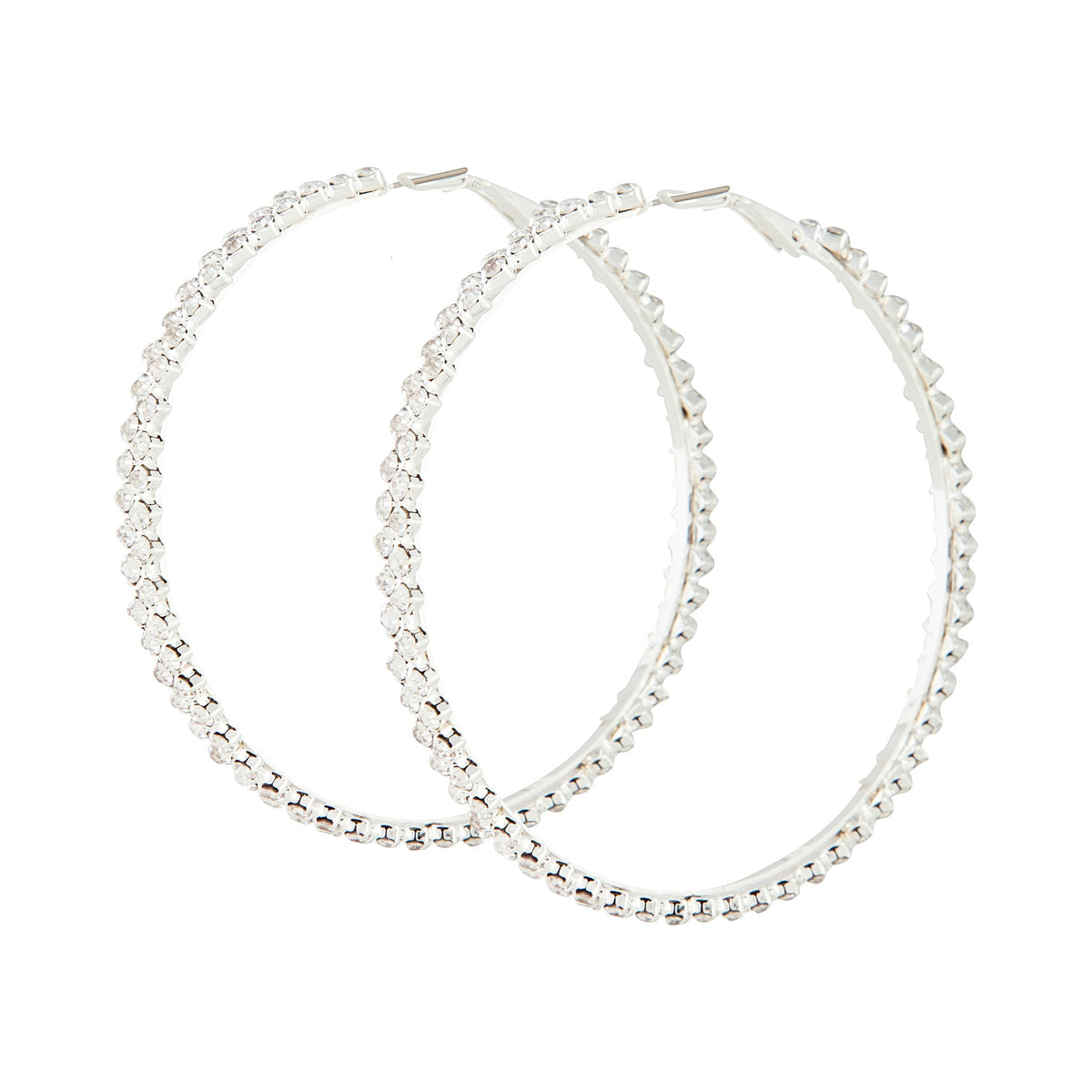 Silver Large Stone Set Hoop Earrings