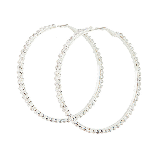 Silver Large Stone Set Hoop Earrings