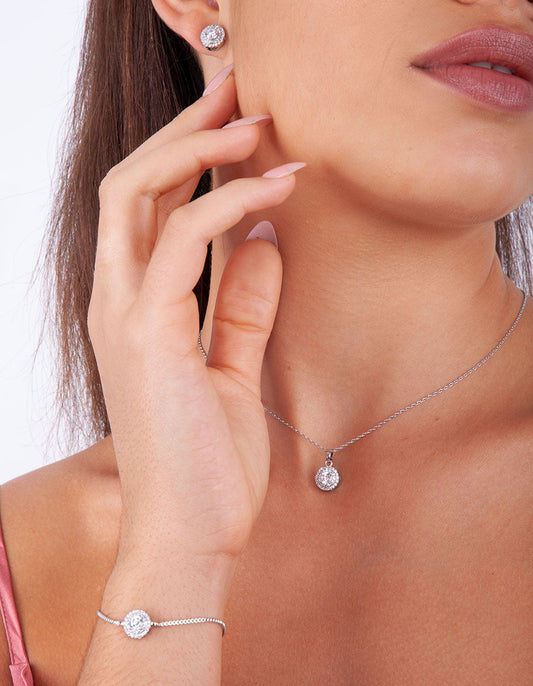 Silver Cubic Zirconia Necklace, Bracelet & Earrings Set