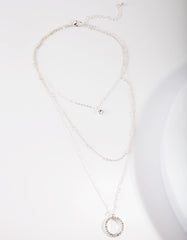Silver Diamante Circle Layered Necklace