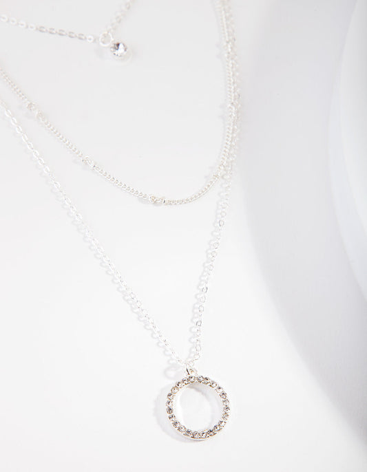 Silver Diamante Circle Layered Necklace