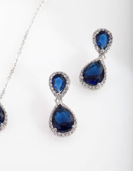 Sapphire Teardrop Earrings Necklace Set