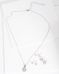 Diamond Simulant Pear Drop Earrings Necklace Set