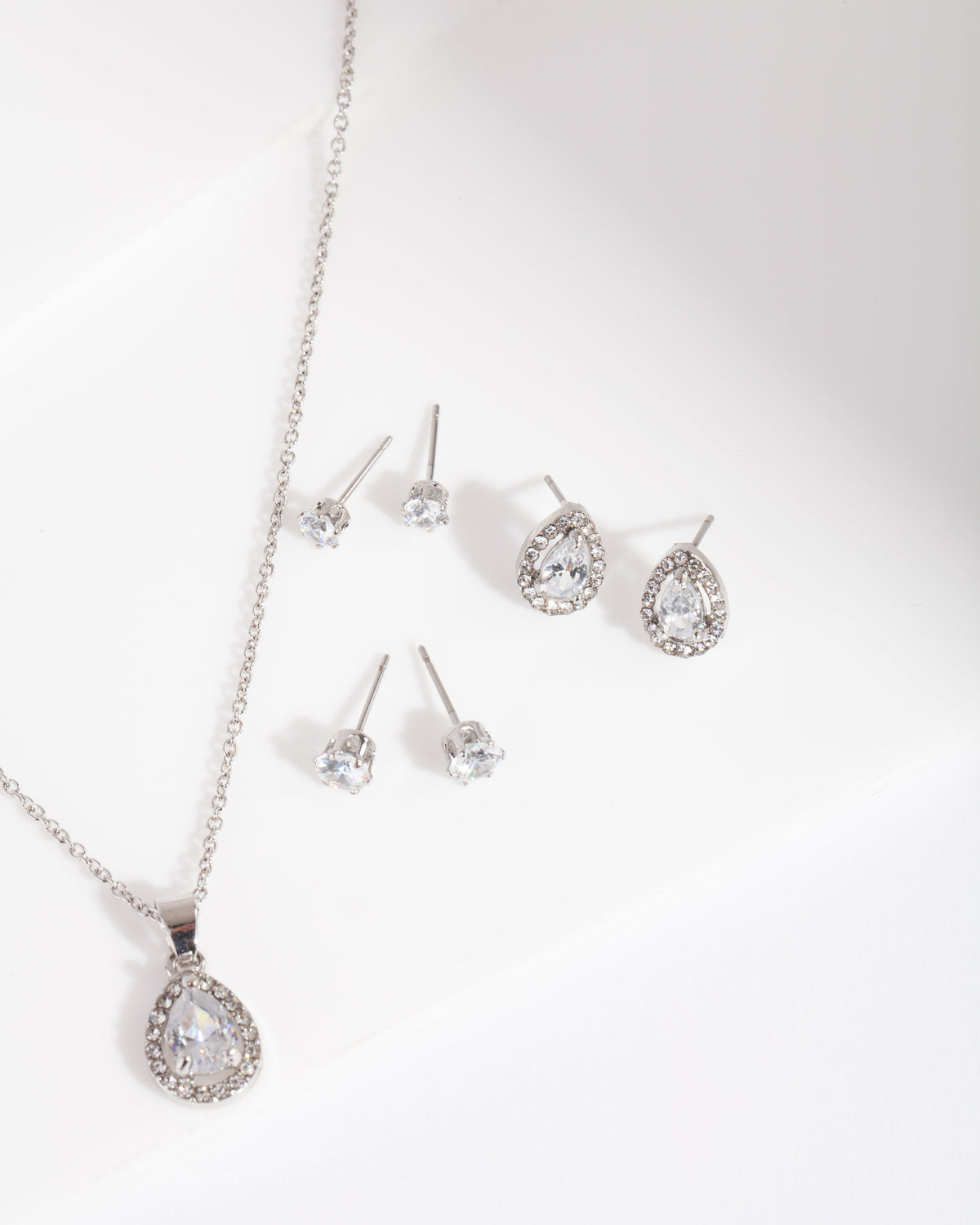 Diamond Simulant Pear Drop Earrings Necklace Set
