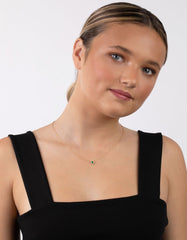 Gold Plated Sterling Silver Green Pear Halo Necklace