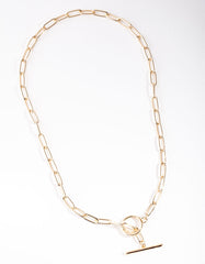 Gold Long Link Bar Necklace