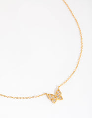 Gold Plated Sterling Silver Pave Butterfly Necklace