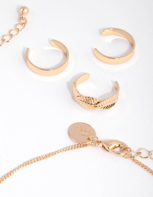 Gold Leaf Anklet & Toe Ring 6-Pack Set