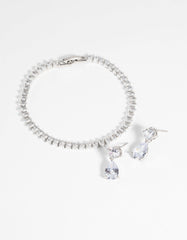 Silver Diamond Simulant Marquise Bracelet & Earrings Set