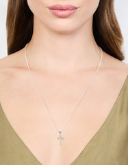 Silver Diamante Cross Necklace