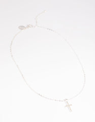 Silver Diamante Cross Necklace
