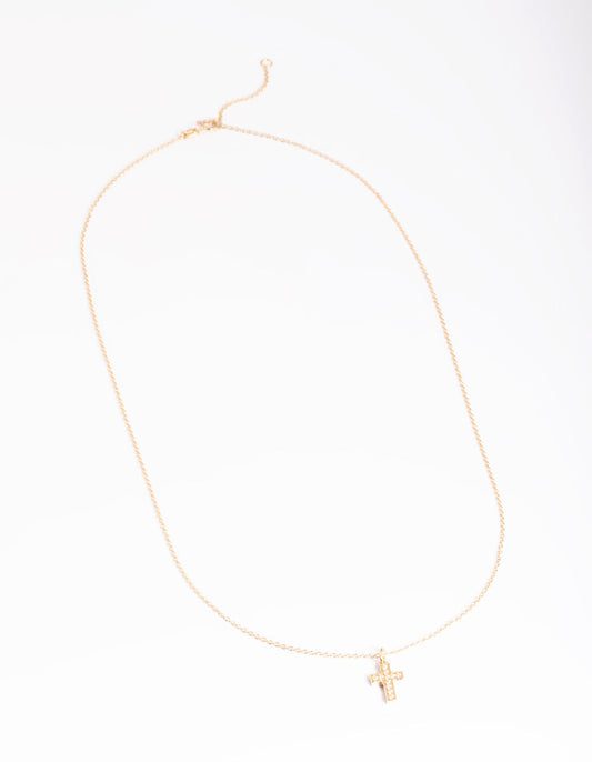 Gold Plated Sterling Silver Cubic Zirconia Cross Necklace