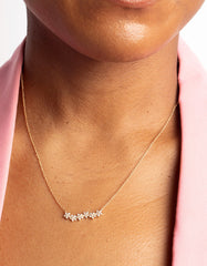 Gold Diamond Simulant Flower Necklace & Earrings Set