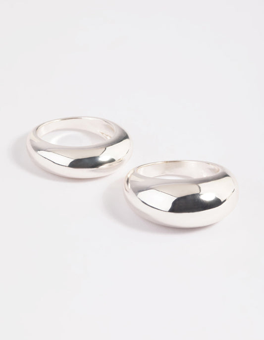Silver Plated Small & Big Dome Ring Set