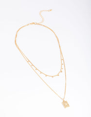 Gold Plated Disc Pendant Layered Necklace
