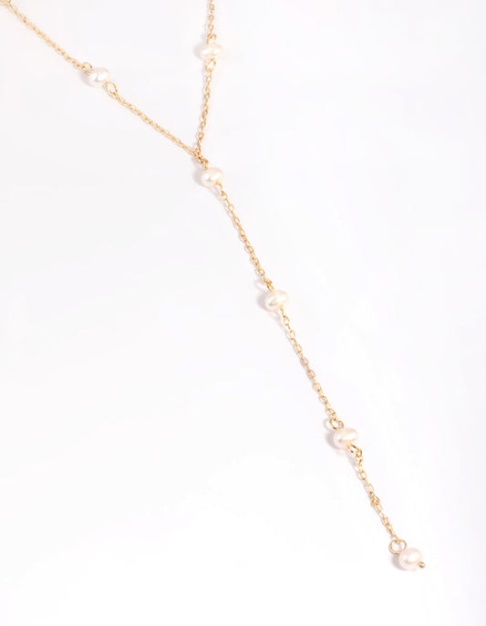 Gold Plated Freshwater Pearl Lariat Necklace